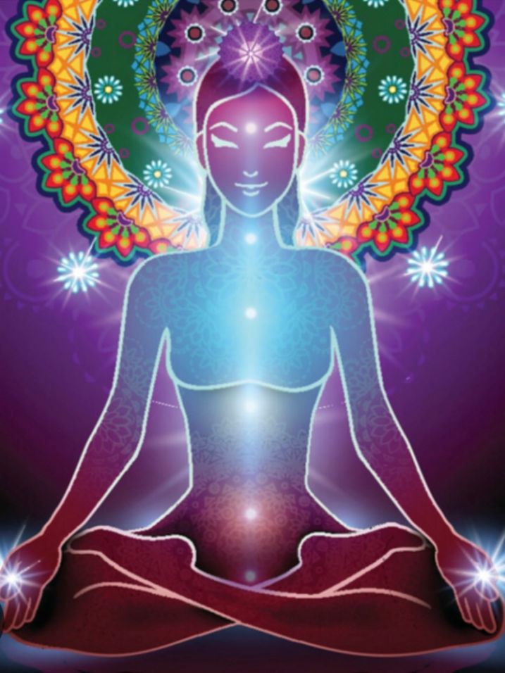 An artists impression of a female in the lotus position